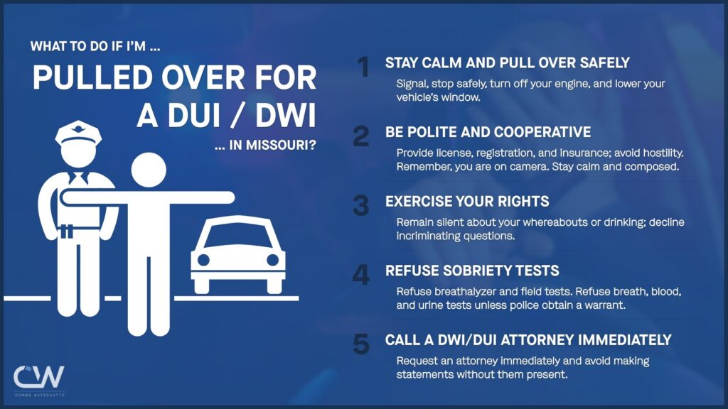 An infographic explaining what to do if you're pulled over for a DWI while driving commercially in Kansas City, MO.
